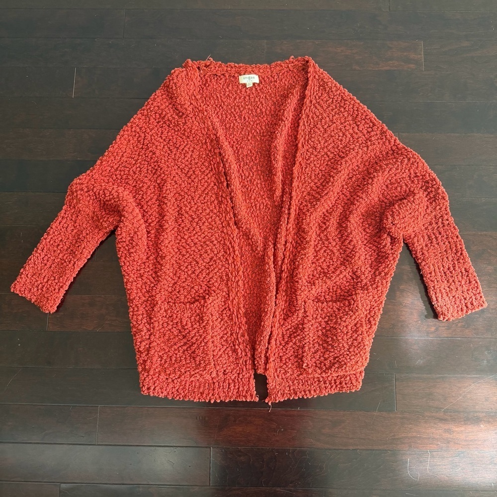 Umgee Women's Boho Cardigan Open Front, Long Sleeve, Small, Soft Orange Oversize